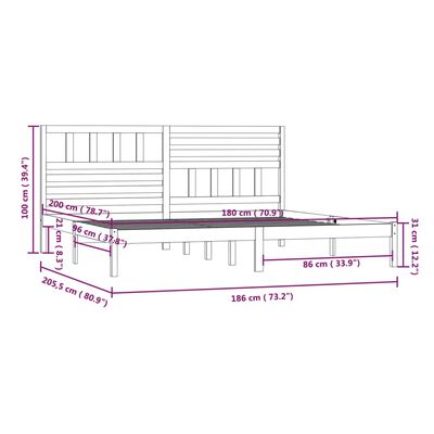 vidaXL Posteljni okvir brez vzmetnice 180x200 cm trdna borovina