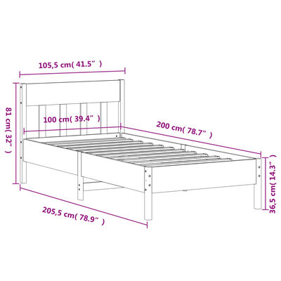 vidaXL Posteljni okvir brez vzmetnice 100x200 cm trdna borovina