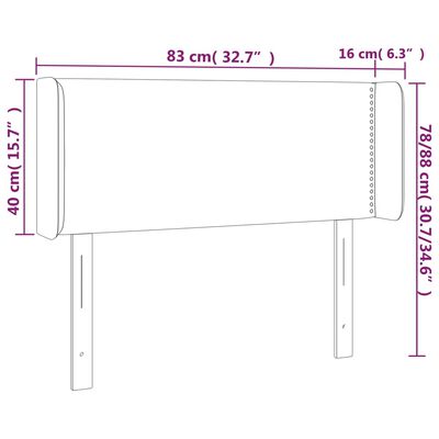 vidaXL Vzglavje z ušesi temno sivo 83x16x78/88 cm žamet