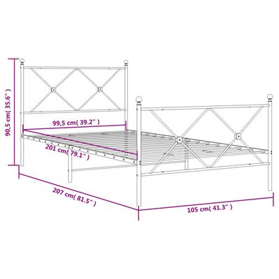 vidaXL Kovinski posteljni okvir z vzglavjem in vznožjem bel 100x200 cm