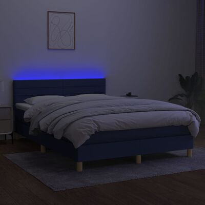 vidaXL Box spring postelja z vzmetnico LED modra 140x200 cm blago