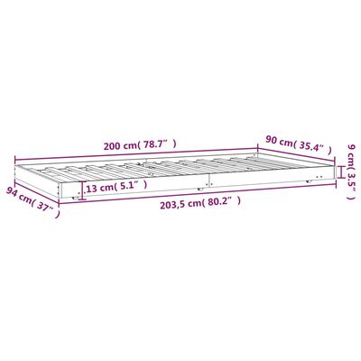 vidaXL Posteljni okvir brez vzmetnice 90x200 cm trdna borovina