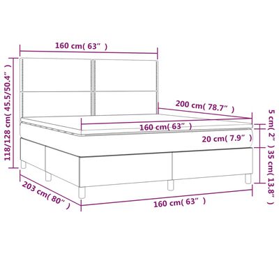 vidaXL Box spring postelja z vzmetnico LED temno modra 160x200cm žamet