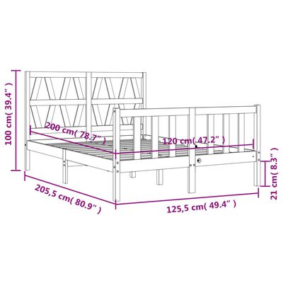 vidaXL Posteljni okvir brez vzmetnice 120x200 cm trdna borovina