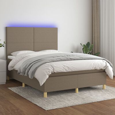 vidaXL Box spring postelja z vzmetnico LED taupe 140x200 cm blago