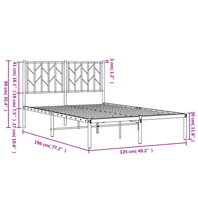 vidaXL Kovinski posteljni okvir z vzglavjem črn 120x190 cm