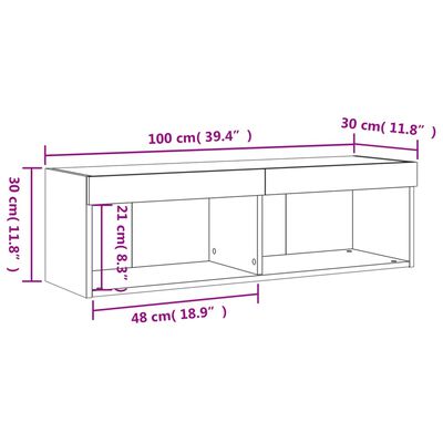 vidaXL TV omarica z LED lučkami dimljeni hrast 100x30x30 cm