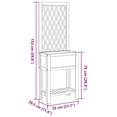 vidaXL Cvetlično korito z mrežo in polico 55x29,5x152 cm trdna akacija