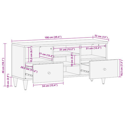 vidaXL TV omarica 100x33x46 cm trden mangov les