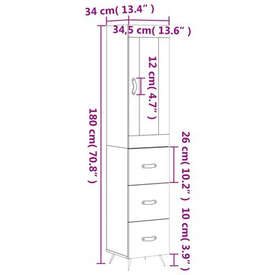 vidaXL Visoka omara črna 34,5x34x180 cm inženirski les