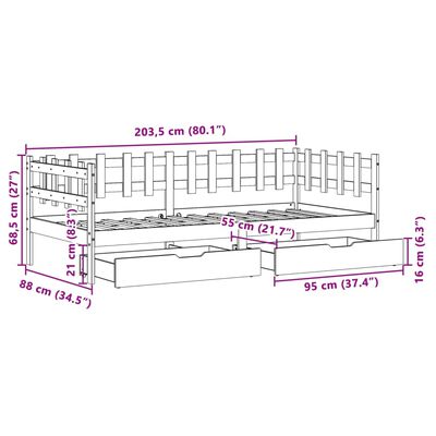 vidaXL Dnevna postelja s predali bela 90x200 cm trdna borovina