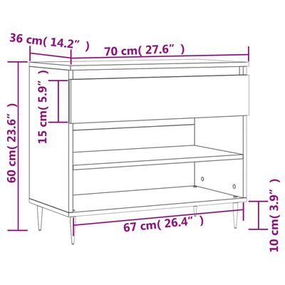 vidaXL Omarica za čevlje črna 70x36x60 cm inženirski les