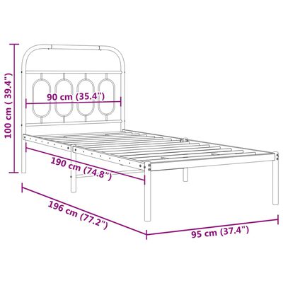 vidaXL Kovinski posteljni okvir z vzglavjem črn 90x190 cm