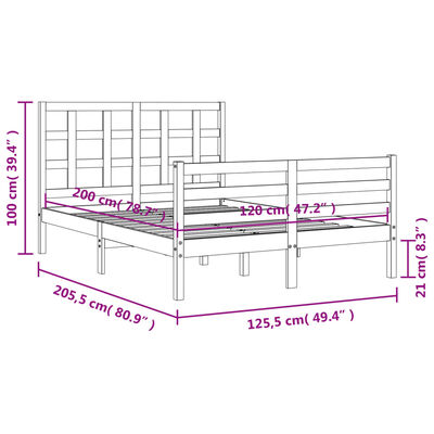 vidaXL Posteljni okvir z vzglavjem 120x200 cm trden les