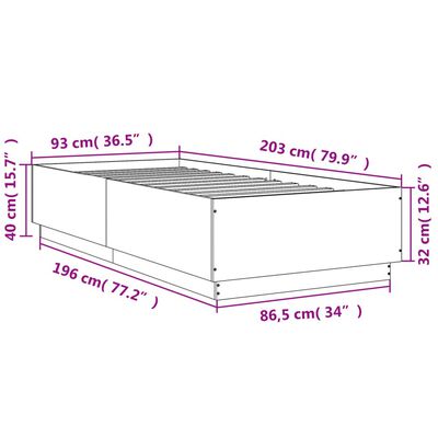 vidaXL Posteljni okvir siva sonoma 90x200 cm inženirski les