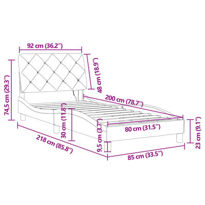 vidaXL Posteljni okvir z LED lučkami črn 80x200 cm žamet