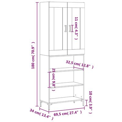 vidaXL Visoka omara bela 69,5x34x180 cm inženirski les