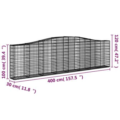 vidaXL Obokane gabion košare 2 kosa 400x30x100/120 cm pocinkano železo