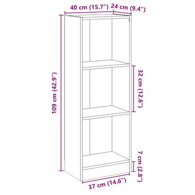 vidaXL Knjižna omara 3-nadstropna bela in sonoma hrast 40x24x109 cm