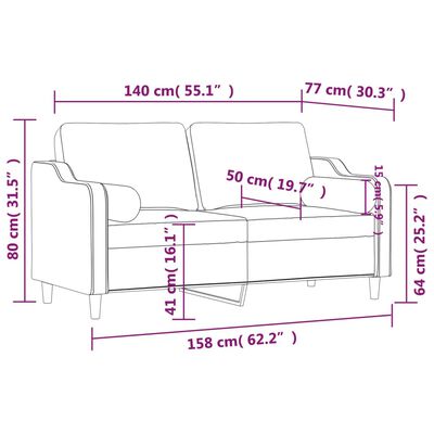 vidaXL Kavč dvosed z blazinami črn 140 cm blago