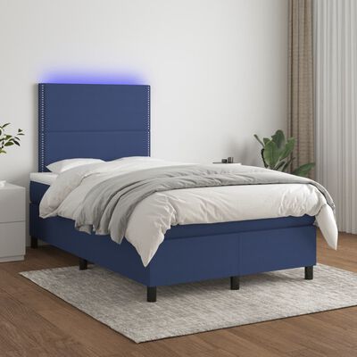 vidaXL Box spring postelja z vzmetnico LED modra 120x190 cm blago