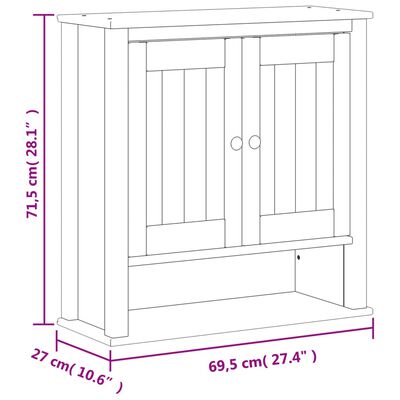 vidaXL Kopalniška stenska omarica BERG bela 69,5x27x71,5 cm borovina