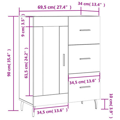 vidaXL Komoda črna 69,5x34x90 cm inženirski les