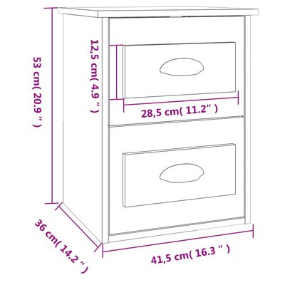 vidaXL Stenska nočna omarica 2 kosa sonoma hrast 41,5x36x53 cm