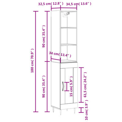 vidaXL Visoka omara betonsko siva 34,5x34x180 cm inženirski les