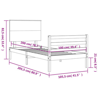 vidaXL Posteljni okvir z vzglavjem bel 100x200 cm trden les