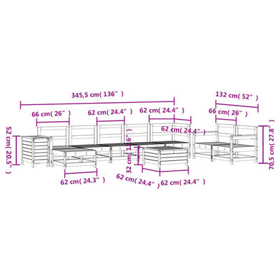 vidaXL Vrtna sedežna garnitura 10-delna bela trdna borovina