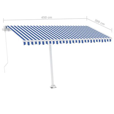 vidaXL Ročno zložljiva tenda z LED lučmi 450x300 cm modra in bela