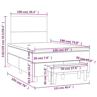 vidaXL Box spring postelja z vzmetnico krem 120x190 cm blago