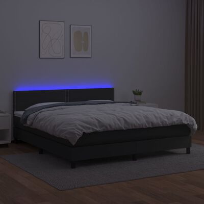 vidaXL Box spring postelja z vzmetnico LED črna 160x200 cm um. usnje