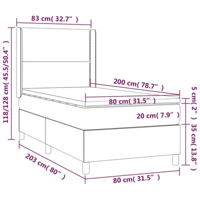 vidaXL Box spring postelja z vzmetnico LED tem. zelena 80x200 cm žamet