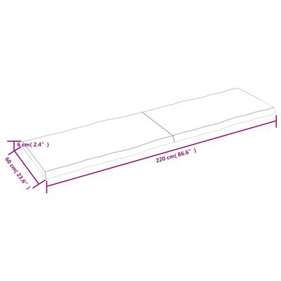 vidaXL Mizna plošča sv. rjava 220x60x(2-6)cm obdelana trdna hrastovina