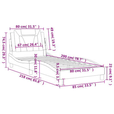 vidaXL Posteljni okvir z vzglavjem črn in bel 80x200 cm umetno usnje