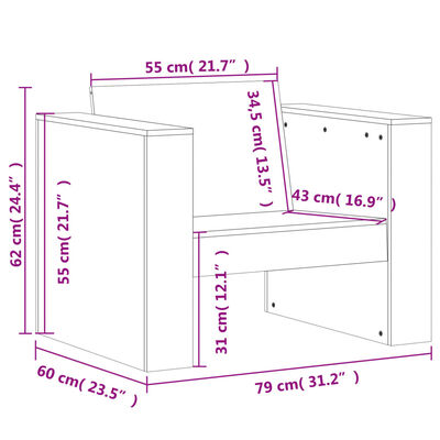 vidaXL Vrtni kavč 79x60x62 cm trdna borovina