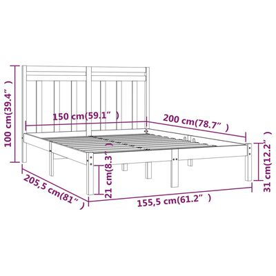 vidaXL Posteljni okvir bel iz trdnega lesa 150x200 cm