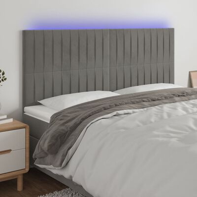 vidaXL LED posteljno vzglavje svetlo sivo 180x5x118/128 cm žamet