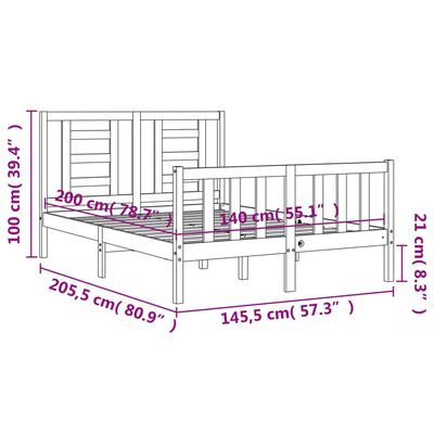 vidaXL Posteljni okvir z vzglavjem bel 140x200 cm trden les