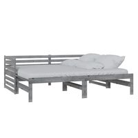 vidaXL Izvlečna dnevna postelja siva trdna borovina 2x(90x200) cm