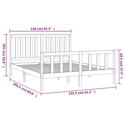 vidaXL Posteljni okvir z vzglavjem siv 150x200 cm trdna borovina