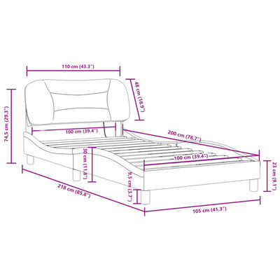 vidaXL Posteljni okvir z LED lučkami črn bel 100x200 cm umetno usnje