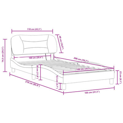 vidaXL Posteljni okvir z LED lučkami kapučino 100x200 cm umetno usnje