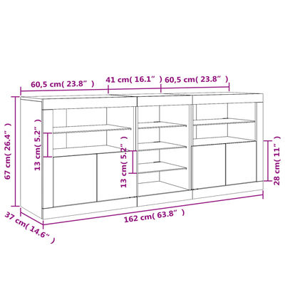 vidaXL Komoda z LED lučkami bela 162x37x67 cm