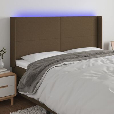 vidaXL LED posteljno vzglavje temno rjavo 183x16x118/128 cm blago