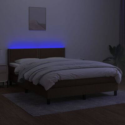 vidaXL Box spring postelja z vzmetnico LED temno rjava 140x200cm blago