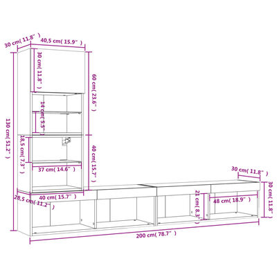 vidaXL Komplet TV omaric LED 4-delni sonoma hrast inženirski les