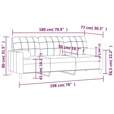 vidaXL Kavč trosed z okrasnimi blazinami vinsko rdeč 180 cm blago